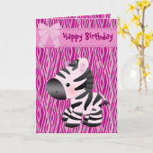 Carte d'anniversaire Cute Pink Zebra & Cupcake (à (Fleur jaune)