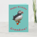 Carte d'anniversaire Cute Puffin pour Grandson<br><div class="desc">Un mignon macareux fait une belle image pour cette carte d'anniversaire pour grand-fils.  Tout le texte peut être facilement customisé.</div>