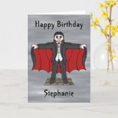 Carte d'anniversaire Cute Vampire/Dracula (Fleur jaune)