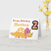 Carte d'anniversaire Cute Yellow Dinosaur 2e (Fleur jaune)