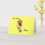 Carte d'anniversaire Cyclist Racing. Modifier le n (Fleur jaune)