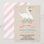 Carte d'anniversaire cygne fleur bleue (Devant / Derrière)