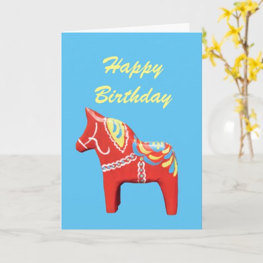 Carte d'anniversaire Dala Horse (Fleur jaune)