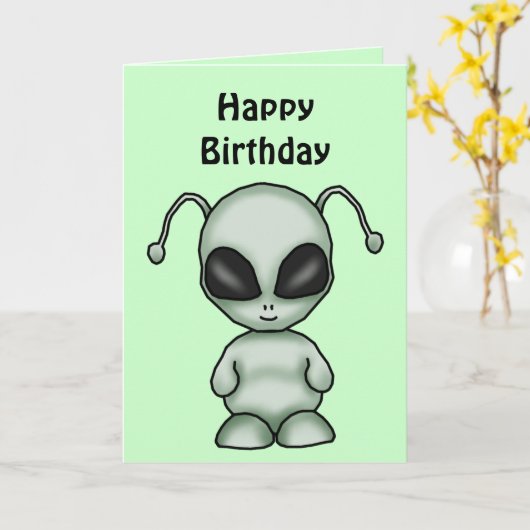 Carte d'anniversaire d'alien d'espace (Fleur jaune)