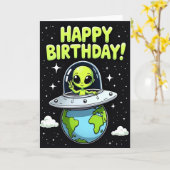 Carte d'anniversaire d'alien joyeux (Fleur jaune)