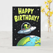 Carte d'anniversaire d'alien vert (Fleur jaune)