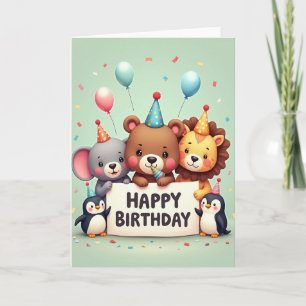 Carte d'anniversaire d'amis animaux joyeux