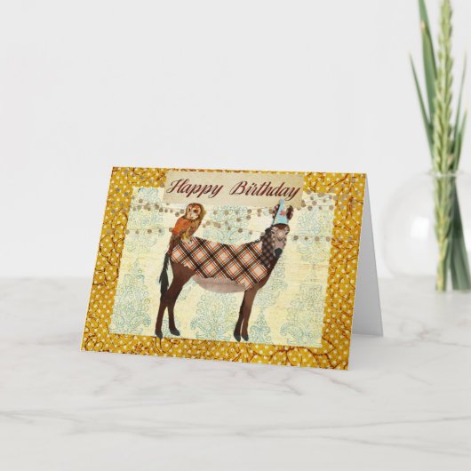 Carte d'anniversaire d'âne et de hibou (Devant)