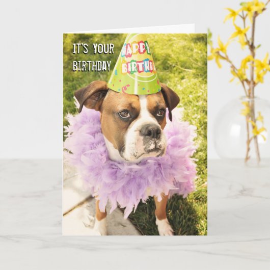 Carte d'anniversaire d'animal de fête (Fleur jaune)