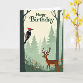 Carte d'anniversaire d'animal de forêt (Fleur jaune)