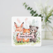 Carte d'anniversaire d'animal de forêt à l'aquarel (Debout devant)