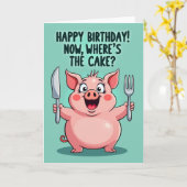 Carte d'anniversaire d'animal rose dodu (Fleur jaune)