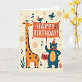 Carte d'anniversaire d'animal tacheté joyeux (Fleur jaune)