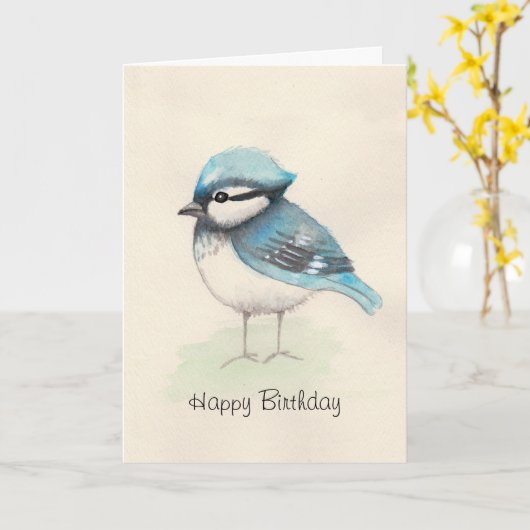 Carte d'anniversaire d'aquarelle Bluejay (Fleur jaune)