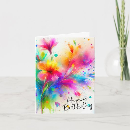 Carte d'anniversaire d'aquarelle florale (Devant)