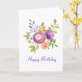 Carte d'anniversaire d'aquarelle florale pourpre (Fleur jaune)