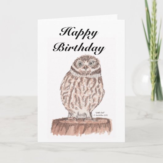 Carte d'anniversaire d'aquarelle Little Owl (Devant)