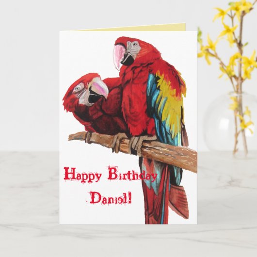 Carte d'anniversaire d'aquarelle rouge clair pour  (Fleur jaune)