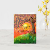 Carte d'anniversaire d'arbre d'automne (Fleur jaune)
