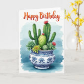 Carte d'anniversaire d'art de cactus (Fleur jaune)