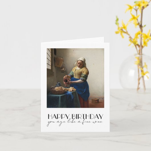 Carte d'anniversaire d'art, Milkmaid de Vermeer ve (Fleur jaune)