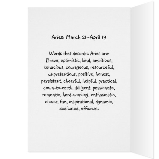 Carte d'anniversaire d'Astrologie de Aries 21 mars (Intérieur (Gauche))