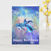 Carte d'anniversaire Dauphins Couple (Fleur jaune)
