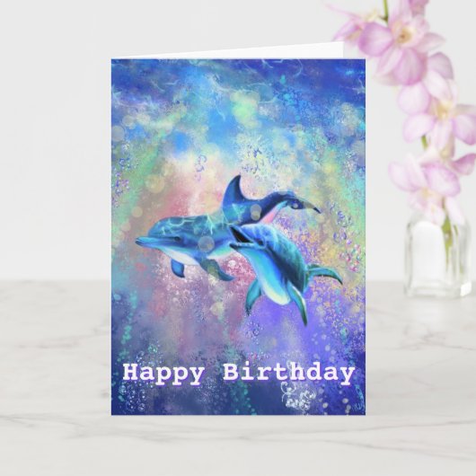 Carte d'anniversaire Dauphins Heureux (Orchidée)