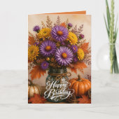 Carte d'anniversaire d'automne rustique Fleurs Flo (Devant)