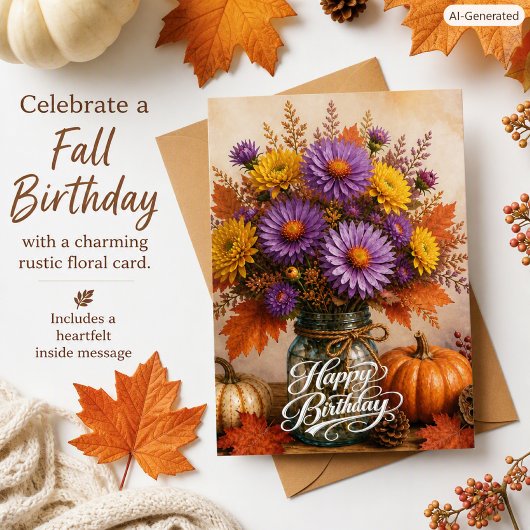 Carte d'anniversaire d'automne rustique Fleurs Flo