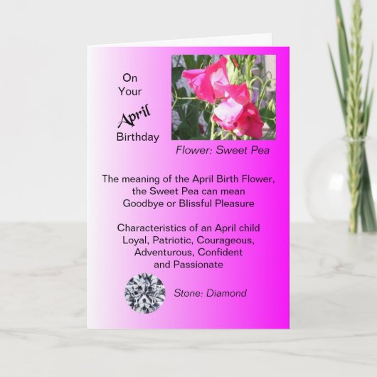 Carte d'anniversaire d'avril - Pois doux et diaman (Devant)