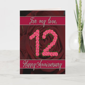 carte d'anniversaire de 12 ans avec roses et feuil