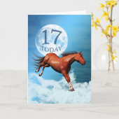 Carte d'anniversaire de 17 ans avec un cheval spir (Fleur jaune)