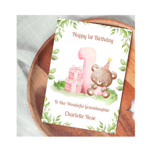 Carte d'anniversaire de 1 an avec ours en peluche