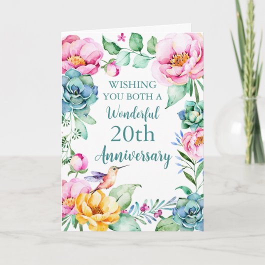 Carte d'anniversaire de 20e Mariage des fleurs d'a (Devant)