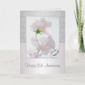 Carte d'anniversaire de 25 ans. Fleurs, bagues, mo (Devant)