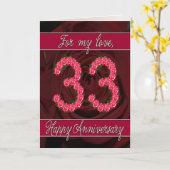 Carte d'anniversaire de 33 ans avec roses et feuil (Fleur jaune)