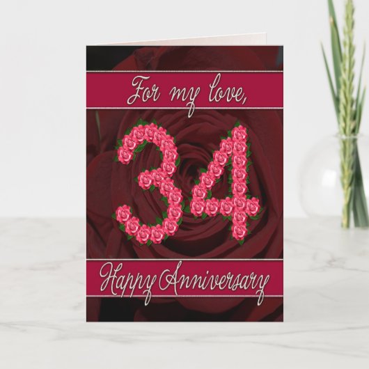 Carte d'anniversaire de 34 ans avec des roses et d (Devant)