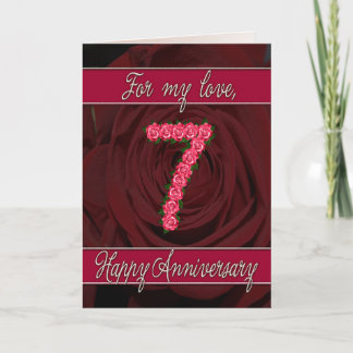 carte d'anniversaire de 7 ans avec des roses et de