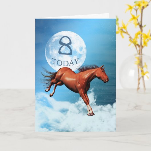 Carte d'anniversaire de 8 ans avec l'esprit cheval (Fleur jaune)
