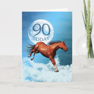 Carte d'anniversaire de 90 ans avec un cheval spir