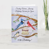 Carte d'anniversaire de 90 ans pour les oiseaux de (Devant)
