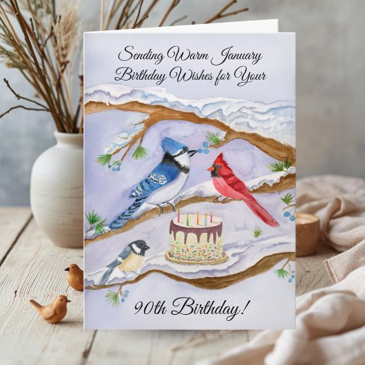 Carte d'anniversaire de 90 ans pour les oiseaux de