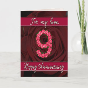 Carte d'anniversaire de 9 ans avec roses et feuill