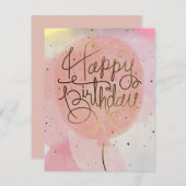 carte d'anniversaire de ballon rose (Devant / Derrière)