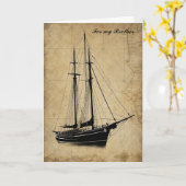 Carte d'anniversaire de bateau à voile vintage et  (Fleur jaune)