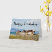 Carte d'anniversaire de bateau de pêche (Fleur jaune)