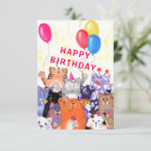 Carte d'anniversaire de bébé avec fête de chats he (Debout devant)