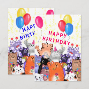 Carte d'anniversaire de bébé avec fête de chats he