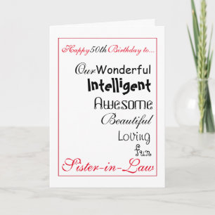 carte d'anniversaire de belle-soeur. cinquantième